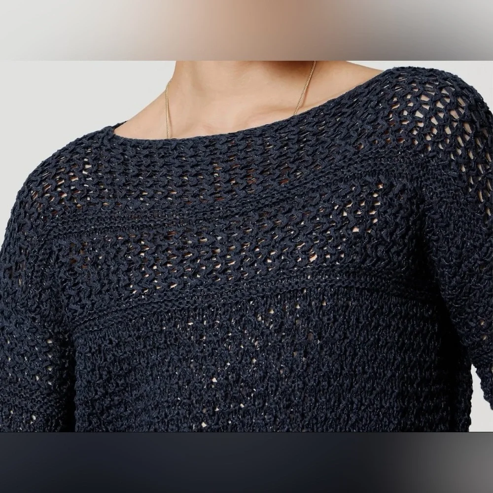 LOFT Navy Textured Open Stitch Knit Pullover Sweater | Size XS